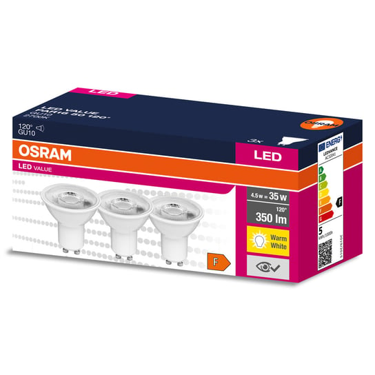 3PAK Żarówka LED GU10 4,5W = 35W 350lm 2700K Ciepła 120° OSRAM Value Osram