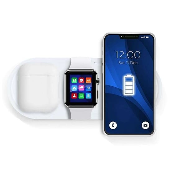 3W1 Ładowarka Bezprzewodowa Qi Do Telefonu / Słuchawek Airpods / Apple Watch Biała Bestphone