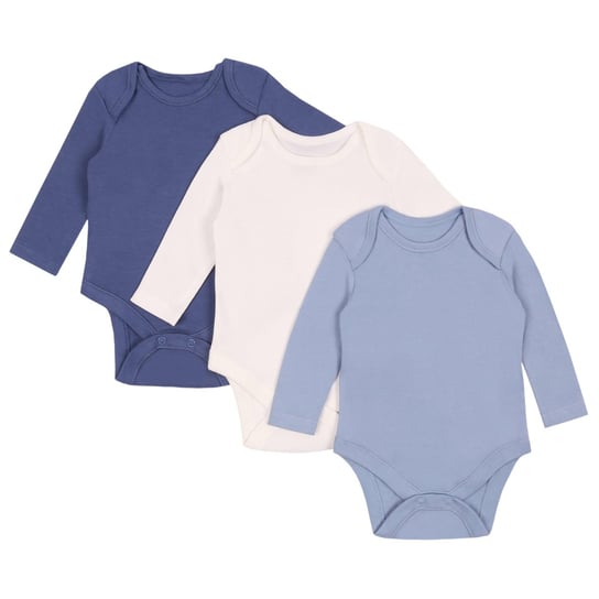 3x Bawełniane, niebiesko-białe body z długim rękawem, OEKO-TEX 9-12 m 80 cm sarcia.eu