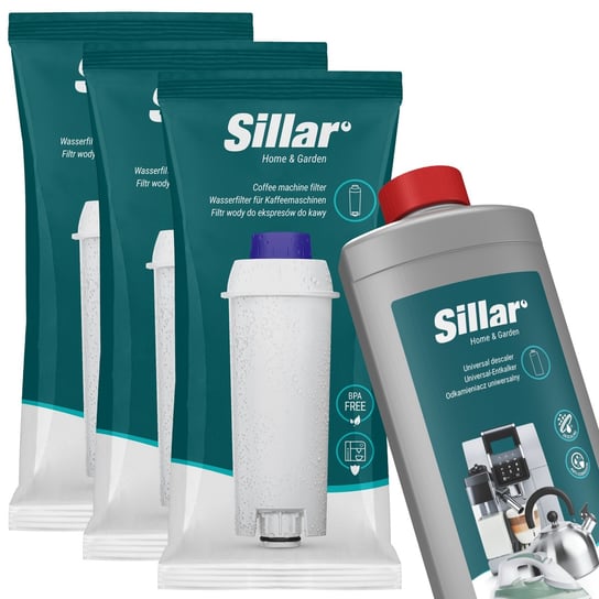 3x filtr wody do ekspresu Delonghi + odkamieniacz do ekspresu Sillar 1l Sillar