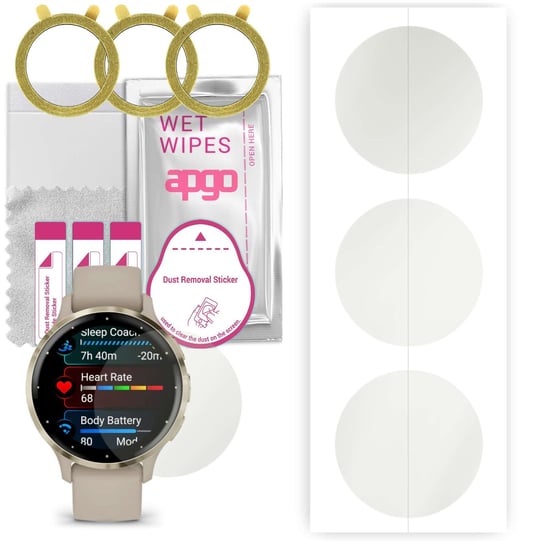 3x Folia hydrożelowa MATOWA do Garmin Venu 3S - apgo Smartwatch Hydrogel MATTE Protection Ochrona na ekran smartwatcha apgo