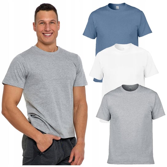 3x KOSZULKA MĘSKA T-shirt Bawełniane BASIC Gładkie MORAJ r. L Moraj