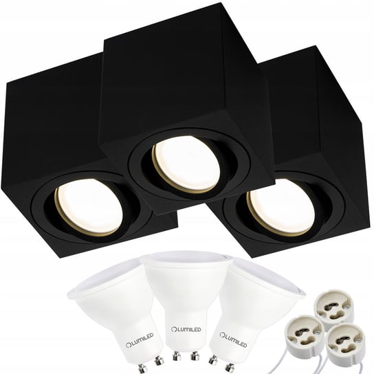 3X Oprawa Natynkowa Halogenowa Amat-M Kwadratowa Czarna 84Mm + Led Gu10 6W 3000K Lumiled Inna marka