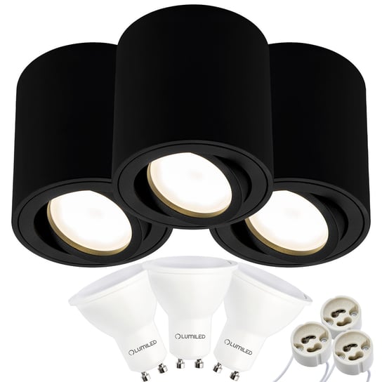 3X Oprawa Natynkowa Halogenowa Amat-M Okrągła 84Mm Czarna + Led Gu10 6W 3000K Lumiled Inna marka