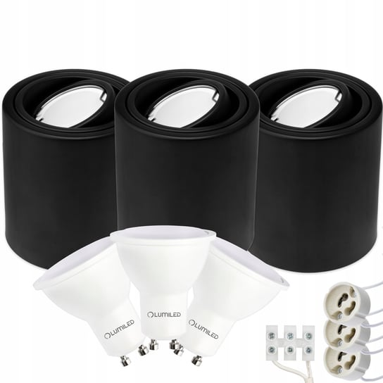 3x Oprawa Natynkowa HALOGENOWA Metalowa Czarna SPOT TUBA 10cm + LED 5W 3000K Lumiled NNLED