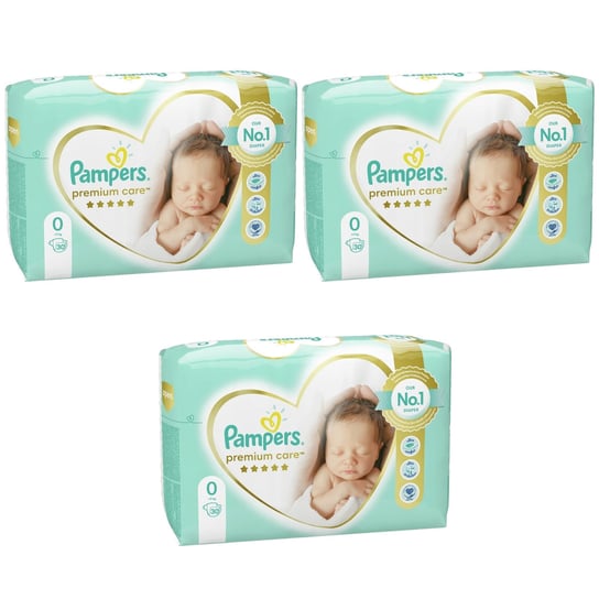3x Pieluchy PAMPERS Premium Care roz 0 (do 3 kg) 30 szt Pampers