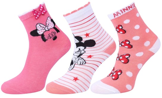 3x Różowo-biało-morelowe skarpetki dziewczęce Myszka Minnie 27-30 EU Disney