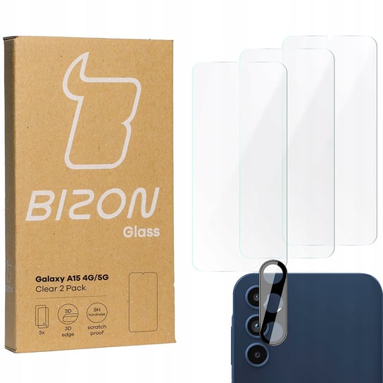 3x Szkło + szybka na aparat BIZON Clear 2 Pack do Galaxy A15 4G/5G Bizon