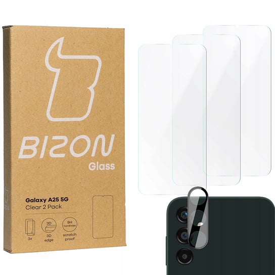 3x Szkło + szybka na aparat BIZON Clear 2 Pack do Galaxy A25 5G Bizon