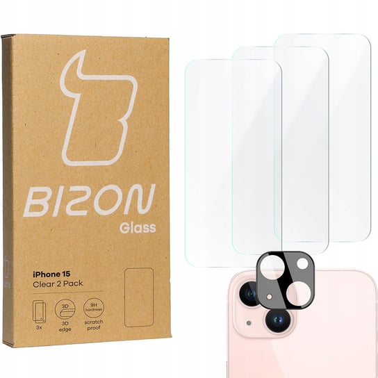 3X Szkło + Szybka Na Aparat Bizon Clear 2 Pack Do Iphone 15 Bizon
