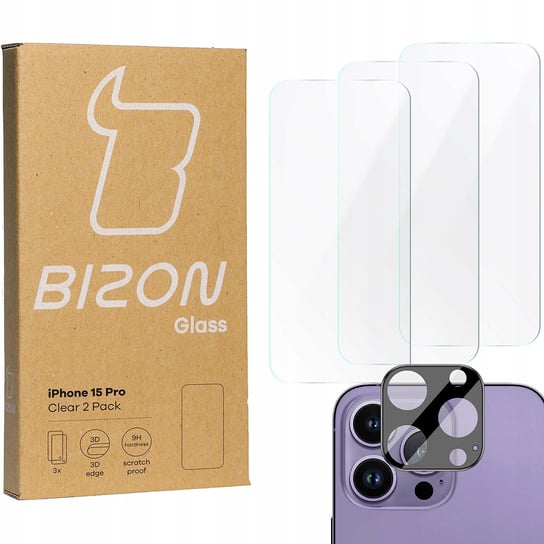 3X Szkło + Szybka Na Aparat Bizon Clear 2 Pack Do Iphone 15 Pro Bizon