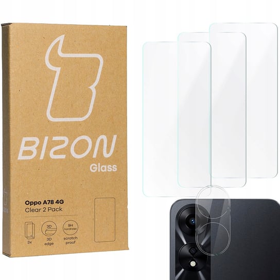 3x Szkło + szybka na aparat BIZON Clear 2 Pack do Oppo A78 4G Bizon