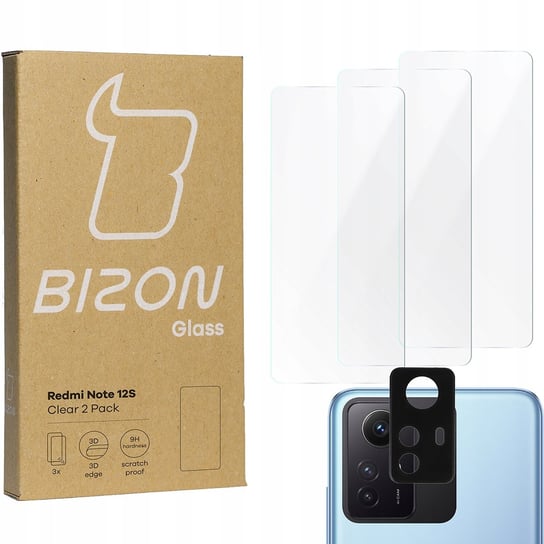 3x Szkło + szybka na aparat BIZON Clear 2 Pack do Redmi Note 12S Bizon