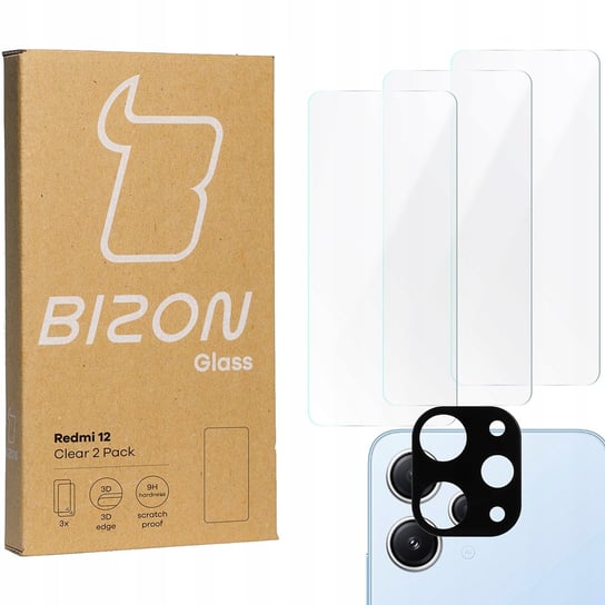 3x Szkło + szybka na aparat BIZON Clear 2 Pack do Xiaomi Redmi 12 Bizon