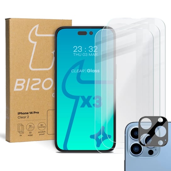 3X Szkło + Szybka Na Aparat Bizon Do Iphone 14 Pro Bizon