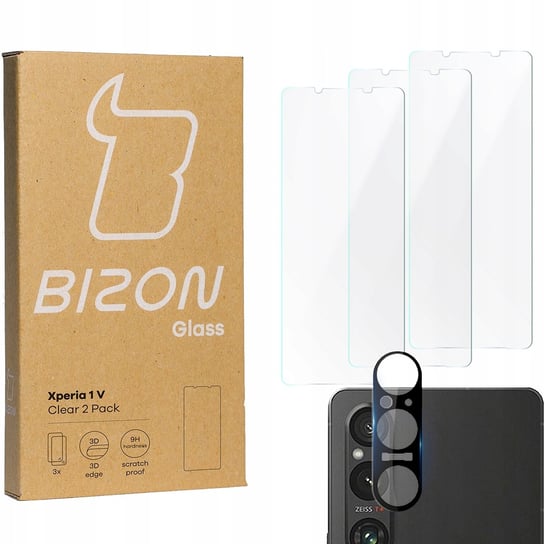 3x Szkło + szybka na aparat BIZON do Xperia 1 V Bizon