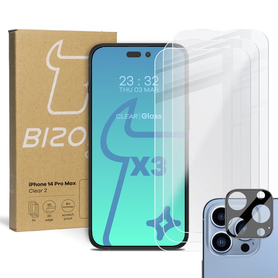 3X Szkło + Szybka Na Aparat Do Iphone 14 Pro Max Bizon