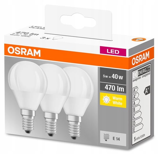 3x Żarówka LED Kulka E14 5W = 40W 470lm OSRAM Osram