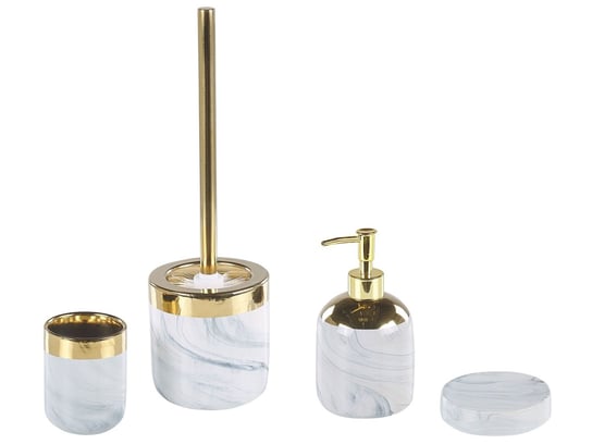 4-częściowy zestaw akcesoriów łazienkowych biały ze złotym HUNCAL Beliani