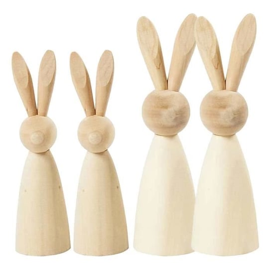 4 drewniane króliki do dekoracji o wymiarach 12 i 14 cm Youdoit