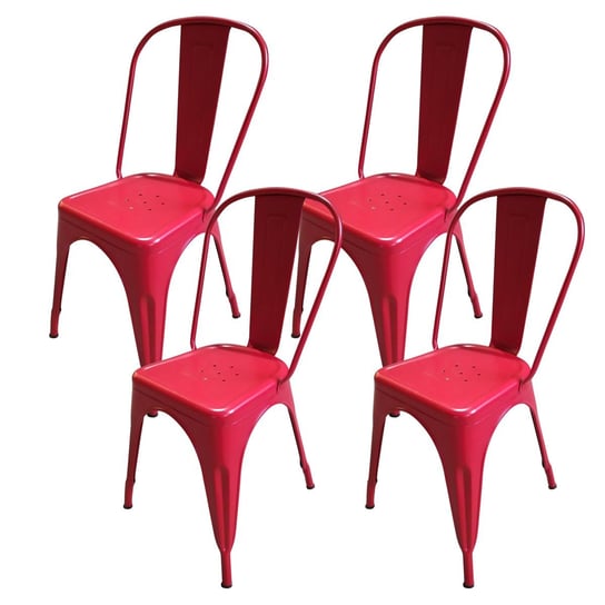 4 krzesła metalowe Paris czerwone BMDesign