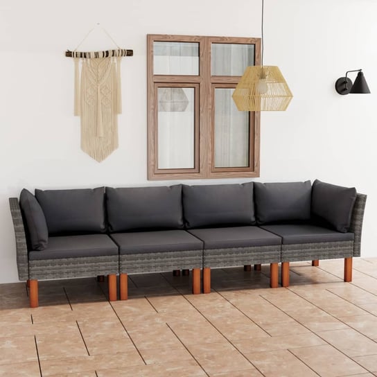 4-osobowa sofa ogrodowa z poduszkami, polirattan, szara vidaXL