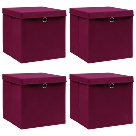 4 pudełka z pokrywami, ciemnoczerwone, 32x32x32 cm, tkanina vidaXL