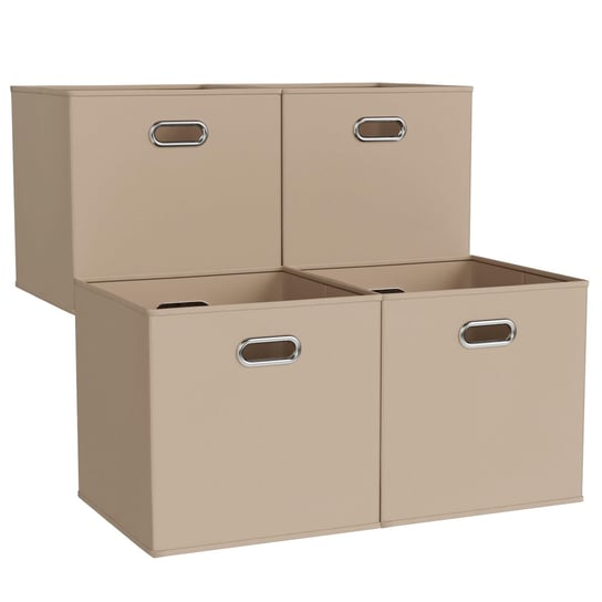 4 x składane pudełka 33 l, wzmocnione, 32,5 x 32,5 x 32,5 cm, materiał Oxford, kostki do przechowywania, organizer, wysokiej jakości organizery z praktycznym uchwytem (beżowe) No Brand