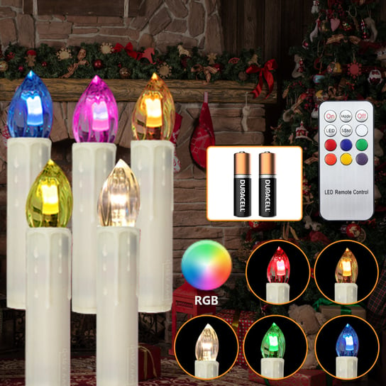 40x świece LED LED świece świąteczne Dekoracje świąteczne RGB z timerem ciepłą białą+RGB z baterią Einfeben