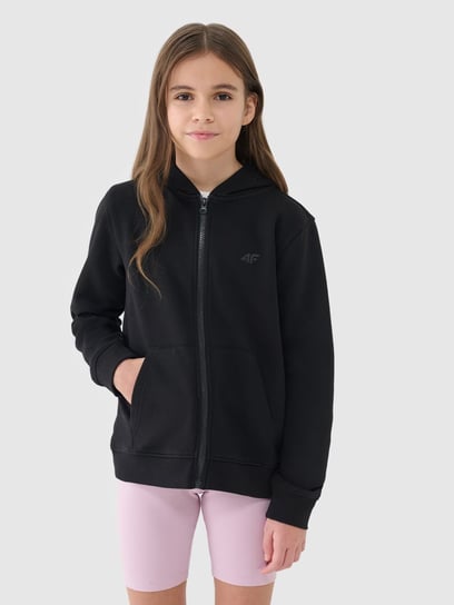 4F Bluza dziewczęca dresowa rozpinana z kapturem 4FJWSS25TSWSF1706-20S Czarny Roz. 140 4F