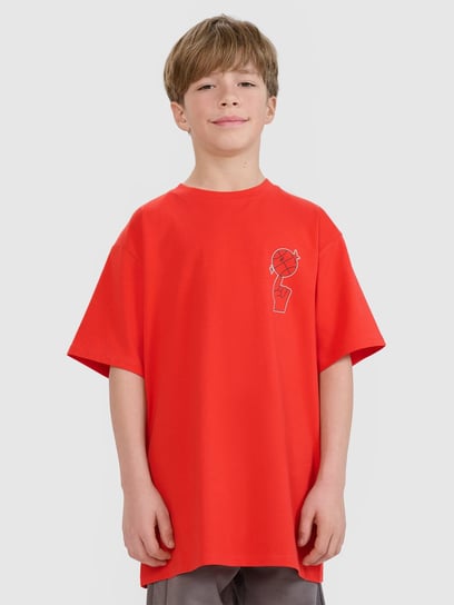 4F T-shirt oversize z nadrukiem chłopięcy 4FJRSS25TTSHM2639-62S Czerwony Roz. 152 4F