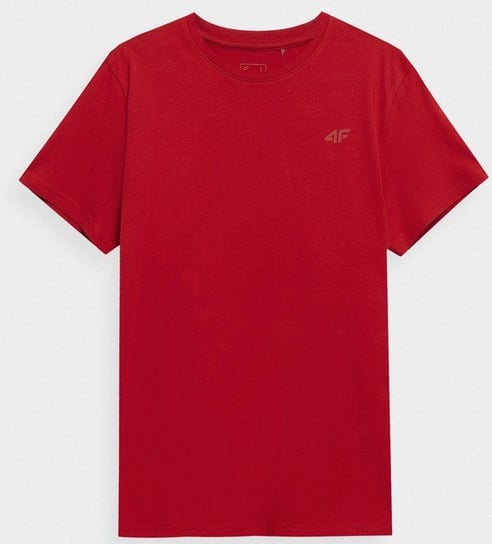 4F, T-shirt regular gładki męski, 4FSS23TTSHM536-62S, Czerwony, rozmiar L 4F