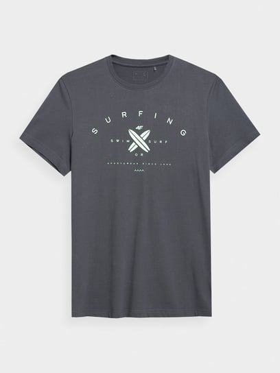 4F, T-shirt z bawełny organicznej męski, 4FSS23TTSHM366-22S, Antracyt, rozmiar XL 4F