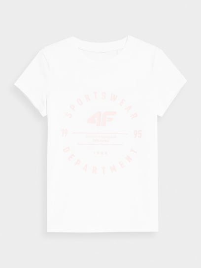 4F, T-shirt z nadrukiem dziewczęcy, 4FJSS23TTSHF280-10S, Biały, Rozmiar 146 4F