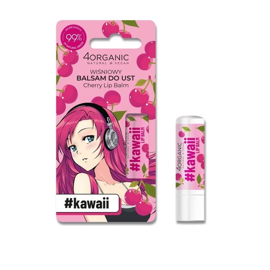 4organic,#Kawaii naturalny balsam do ust Cherry 5g 4Organic