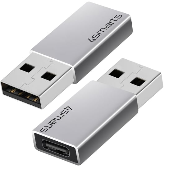 4smarts Adapter USB na USB C, ladowanie i przesylanie 5 GB/s, 2 sztuki — srebrny 4smarts