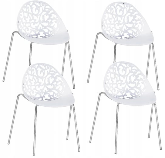 4szt x Modne nowoczesne ażurowe krzesła skandynawskie 505 - białe MebloweLove