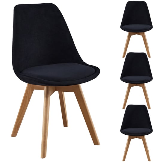 4szt x Nowoczesne krzesła Tapicerowane skandynawskie WELUROWE - czarne MebloweLove