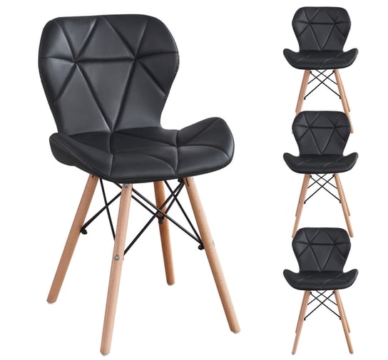 4szt x Nowoczesne profilowane krzesła z eko skóry - czarne MebloweLove