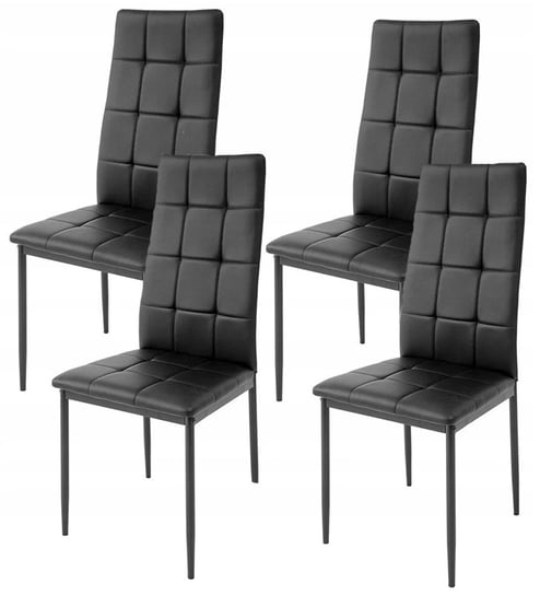 4szt x Nowoczesne skórzane krzesła pikowane - 258R - czarne MebloweLove