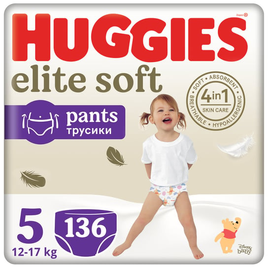 4X Huggies Elite Soft Pants Mega Pieluchomajtki Rozmiar 5 34Szt (12-17 Kg) Huggies