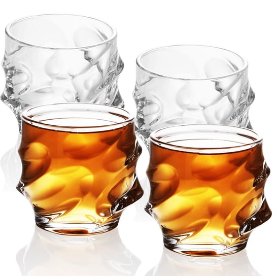 4x Szklanki do whisky w kolorze CRYSTAL Przezroczysty „SCULPTUCZERWONY” - Old Fashioned Whisky Crystal Glass bezołowiowe w Sculpture Design Można myć w zmywarce, idealne do szkockiej, burbonowej, whi Intirilife