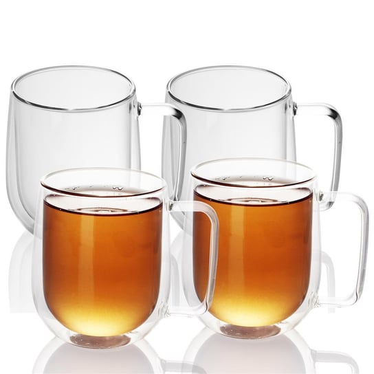 4x Szklanki Termiczne 250 ml - Szklanka Termo dmuchany ustnie izolowany do latte macchiato, jako szklanka do herbaty lub szklanka do kawy, można myć w zmywarce z uchwytem Intirilife