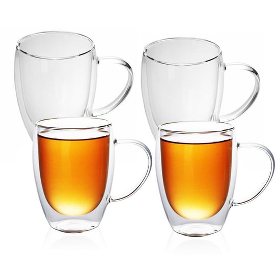 4x Szklanki Termiczne 300 - 400 ml - Szklanka Termo dmuchany ustnie izolowany do latte macchiato, jako szklanka do herbaty lub szklanka do kawy, można myć w zmywarce z uchwytem Intirilife