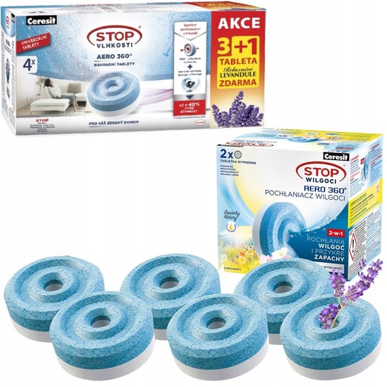 4x tabletka pochłaniacz Ceresit 450g 1xlawenda 3x zwykła + 2x tabletka pochłaniacz Ceresit 450g polne kwiaty Ceresit