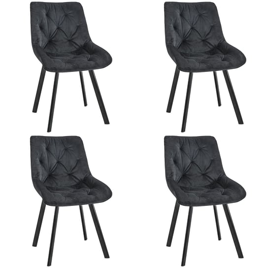4x Welurowe krzesło tapicerowane pikowane SJ.33 Czarne FABRYKA MEBLI AKORD