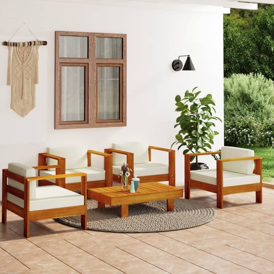 5-cz. zestaw wypoczynkowy do ogrodu, kremowe poduszki, drewno vidaXL