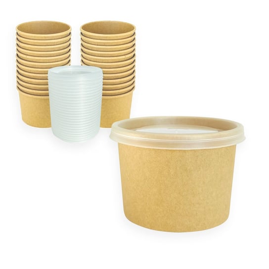 50 szt Kubek papierowy 350ml na zupę z Pokrywką PP 96mm Ecopicnic