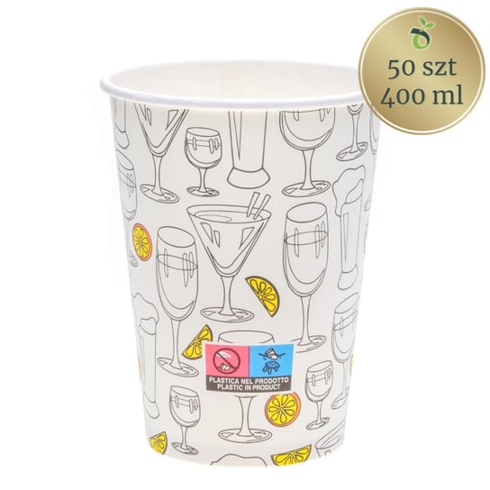 50 szt Kubek papierowy z nadrukiem do drinków 400 ml Ecopicnic