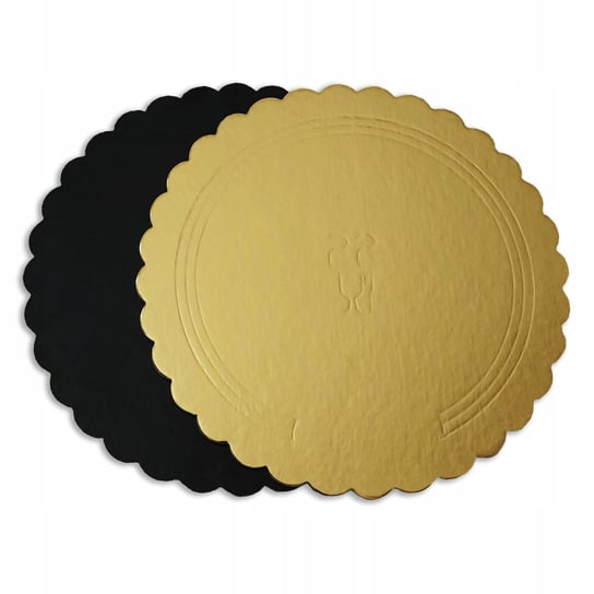 50 szt. Okrągły podkład pod tort 24 cm KARBOWANY 2000 g/m2 złoty-czarny Kapak